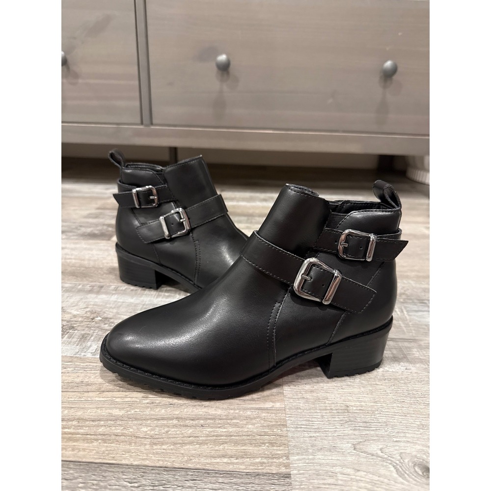 Blondo Waterproof Black Moto Ankle Boots Double Buckle Lug Sole Size 6M